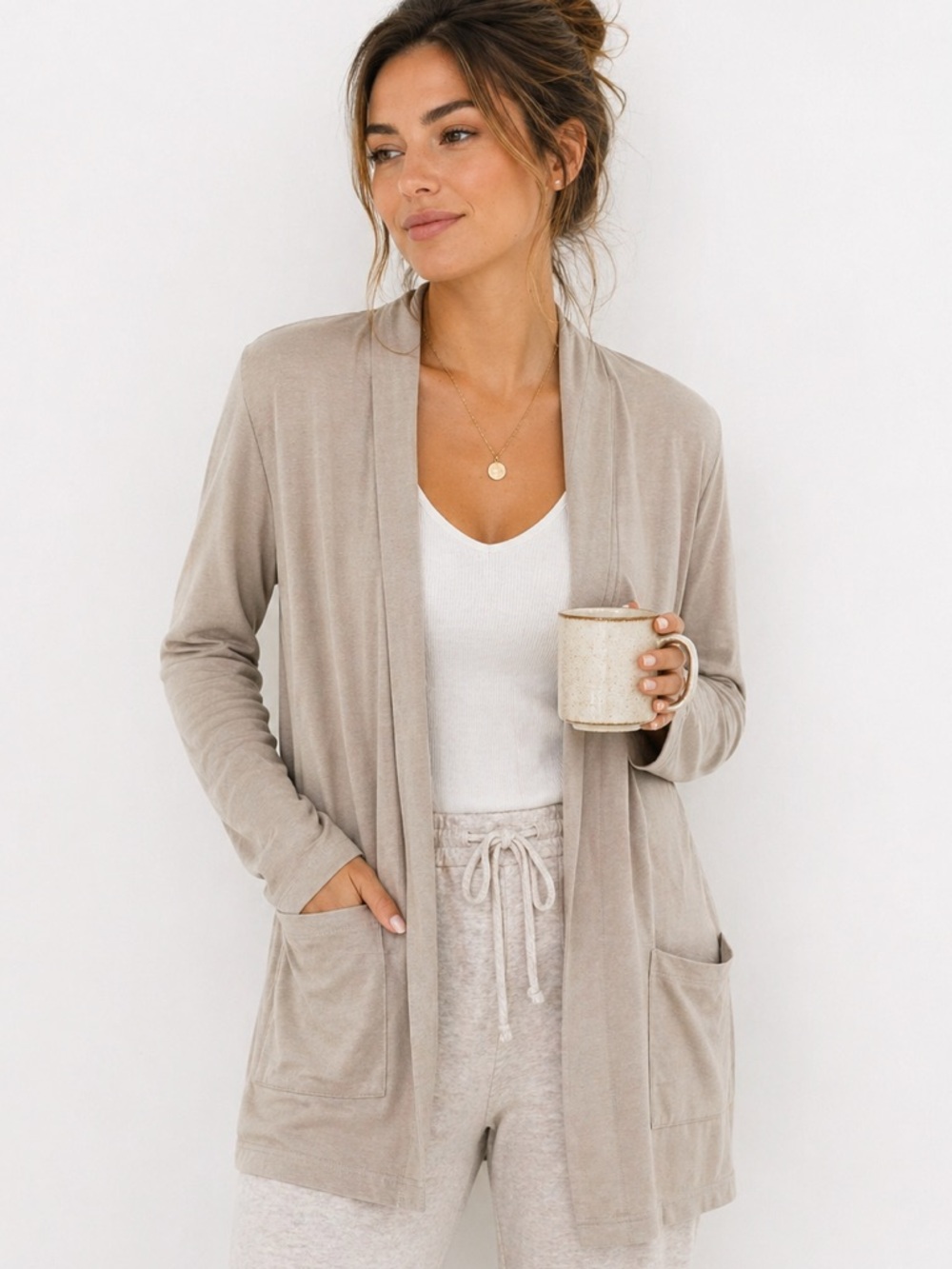 Cielo Taupe Open-Front Cardigan